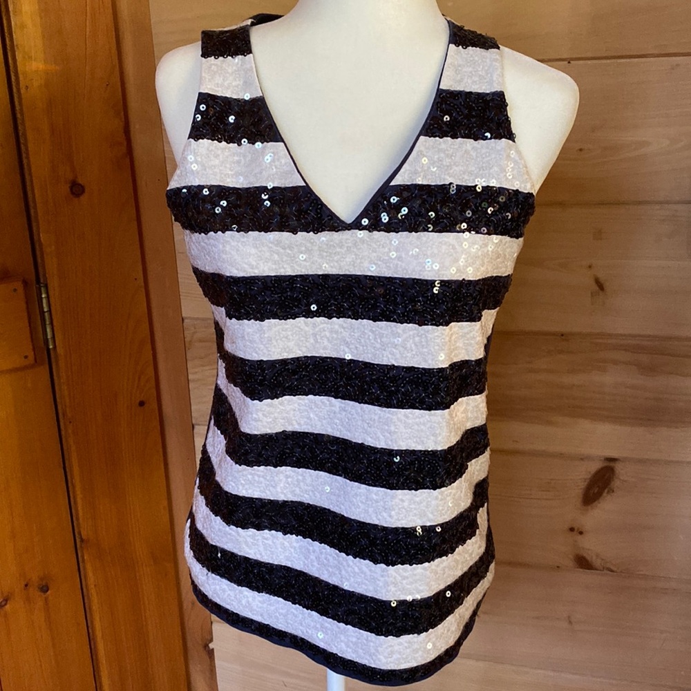 Beautiful navy and white sequin top! Cotton, so fun, NWOT